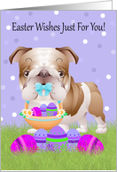Easter With Little Bulldog With Easter Basket And Eggs card