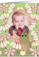 Happy Easter Photo Frame With Frog Bunnies And Flowers - Customize card