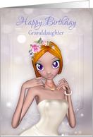 Granddaughter With Cartoon Female In Cream Dress And Flowers card