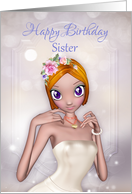 Sister With Fantasy Female In Cream Dress And Flowers card