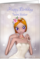 Twin Sister With Fantasy Female In Cream Dress And Flowers card