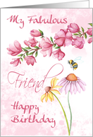 Fabulous Friend, Watercolor Floral Garden Scene With Grunge Background card
