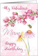 Fabulous Mum, Watercolor Floral Garden Scene With Grunge Background card