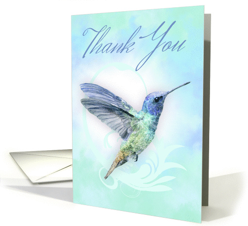 Thank You - Watercolor Hummingbird Print With Delicate Tones card