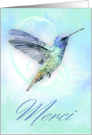Thank You In French - Watercolor Hummingbird Print card