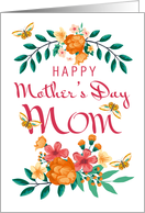 Mom, Floral wreath and floral bouquet with little matching butterflies card