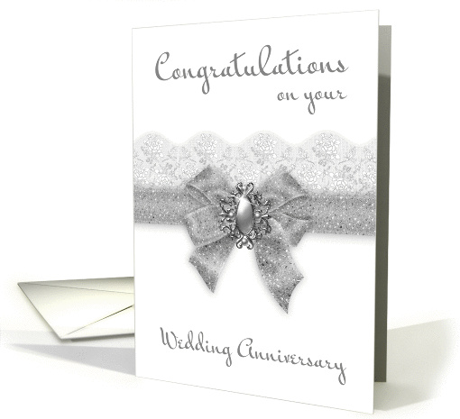 Congratulations On Your Wedding Anniversary, Bow And Lace Effect card