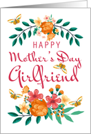 Girlfriend, Floral wreath and floral bouquet with butterflies card