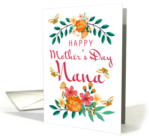 Nana, Floral wreath and floral bouquet with butterflies card (1376646)