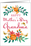 Grandma, Floral wreath and floral bouquet with butterflies card