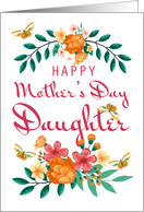 Daughter, Floral wreath and floral bouquet with butterflies card
