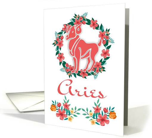 Aries The Ram Zodiac And Floral Ring In Blended Colors card (1376658)