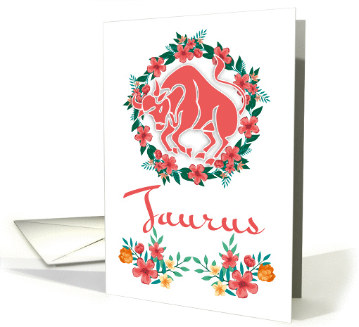Taurus The Bull Zodiac And Floral Ring In Blended Colors card