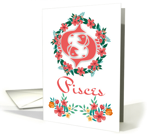 Pisces The Fish Zodiac And Floral Ring In Blended Colors card