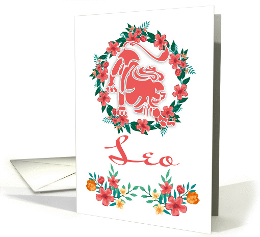 Leo, The Lion Zodiac And Floral Ring In Blended Colors card (1376678)