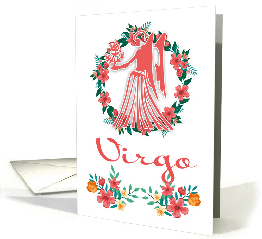 Virgo, The virgin Zodiac And Floral Ring In Blended Colors card