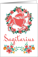 Sagitarius, The Archer Zodiac And Floral Ring In Blended Colors card