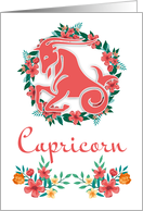 Capricorn, The Goat Zodiac And Floral Ring In Blended Colors card