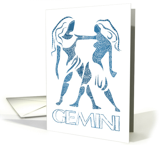 Gemini, The Twins Zodiac Symbols With Zentangle Inspired Patterns card