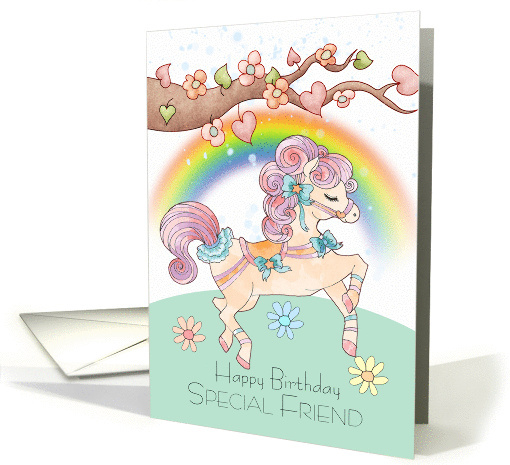 Friend Birthday With A Sweet Watercolor Prancing Pony card (1378024)