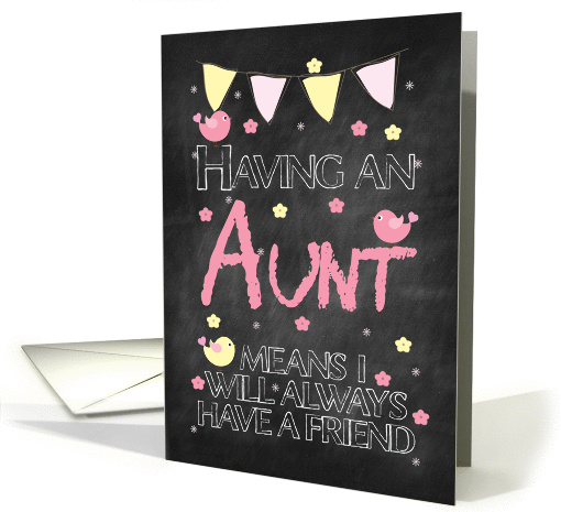 Aunt Birthday Chalkboard With Little Birds Flowers And Banners card