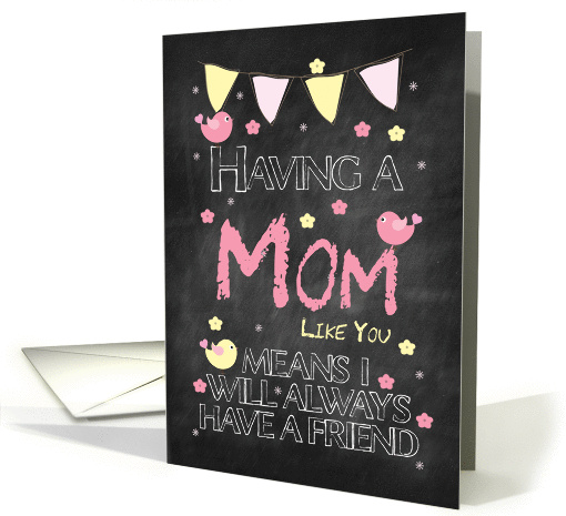 Mom Birthday Chalkboard With Little Birds Flowers And Banners card