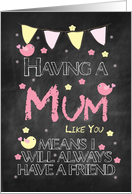 Mum Birthday Chalkboard With Little Birds Flowers And Banners card