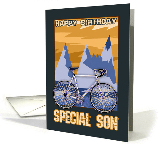 Special Son, Stylish Drop Handlebar Bicycle And Mountain Design card