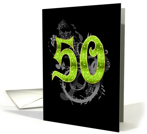 Stylish 50th Birthday Number With Swirl Background On Black5 card