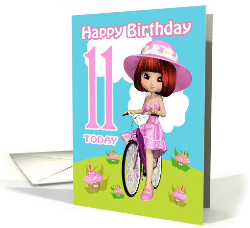 11th Birthday Card Pretty Little Girl On A Bicycle &... (1391922)