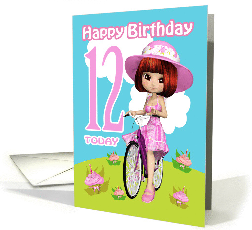12th Birthday Card Pretty Little Girl On A Bicycle &... (1391924)