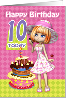 10th Birthday Card Pretty Trendy Little Girl And Cake card