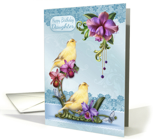 Daughter Birthday Card With Canary Birds On A Floral Stand card