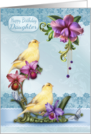 Daughter Birthday Card With Canary Birds On A Floral Stand card