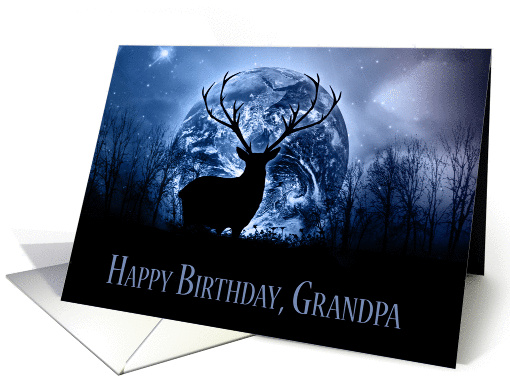 Grandpa, Fantasy Stag Silhouette With Trees And Glorious Sky card