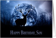 Son, Fantasy Stag Silhouette With Trees And Glorious Sky card