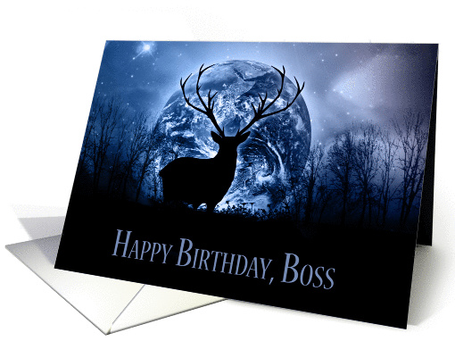 Boss, Fantasy Stag Silhouette With Trees And Glorious Sky card