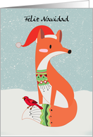 Feliz Navidad - Spanish Christmas Greeting With Fox And Cardinal Bird card