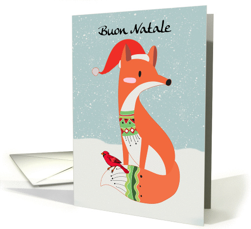 Italian Language Christmas Greeting With Fox And Cardinal Bird card