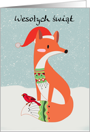 Polish Language Christmas Greeting With Fox And Cardinal Bird card