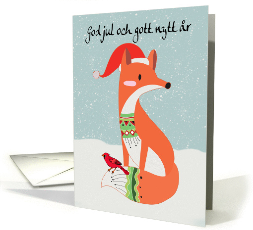Swedish Language Christmas Greeting With Fox And Cardinal Bird card