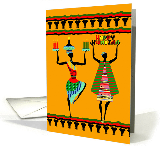 Happy Kwanzaa, Tribal design with candles and elephant border card