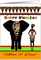 Happy Kwanzaa, Mom and Dad Tribal design with Elephant and Female card