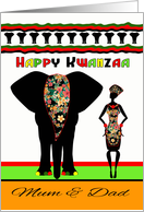 Happy Kwanzaa, Mum and Dad Tribal design with Elephant and Female card