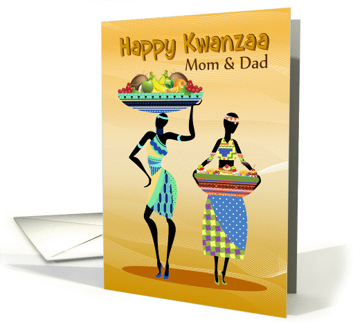 Mom & Dad, Stylish Kwanzaa Greeting Card With Females And A Feast card