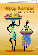 Mom & Dad, Stylish Kwanzaa Greeting Card With Females And A Feast card