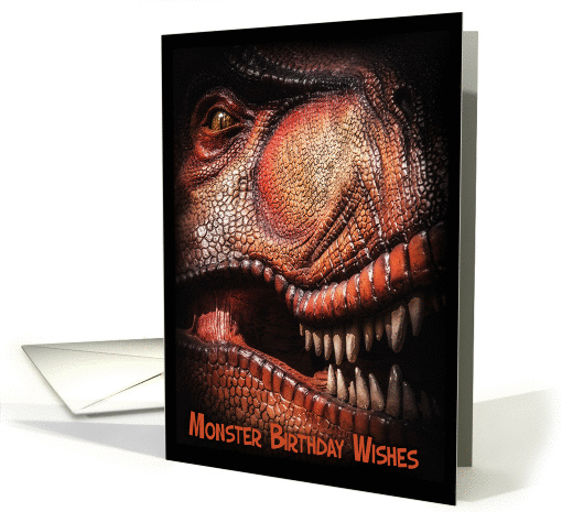 Dinosaur Emerging Out Of The Darkness Birthday Wishes card (1399550)
