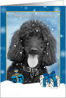 Happy Chanukah Black Oil Painted Poodle With Dradle And Chanukah Gift card