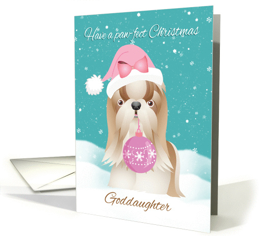 Goddaughter, Shih Tzu Dog With Cute Santa Hat An Ornament card