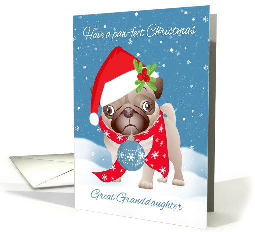 Great Granddaughter, Pug Dog With Cute Santa Hat And Ornament card